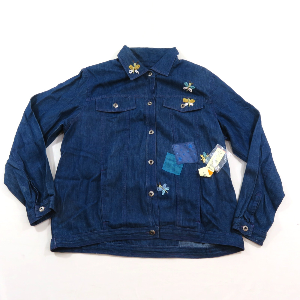 Mureli Soft Denim Jacket Emboidered Blue Womens Sz M Button Up New